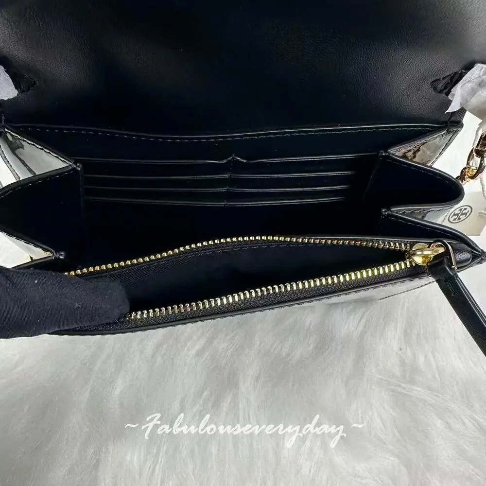 Tory Burch Emerson Tortoise Patent Leather Chain Wallet Shoulder/Xbody 165943